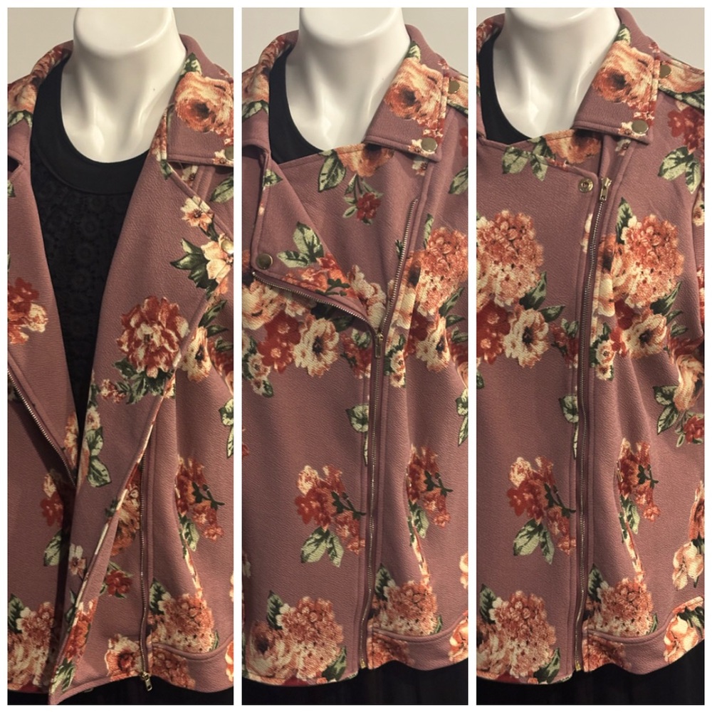 Blu Pepper Floral Blazer Moto Jacket in Pink and Cream - Picture 7 of 10